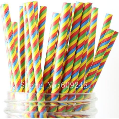 100pcs Colorful Rainbow Striped Paper Straws Bulk,Circus Summer Wedding Baby Shower Birthday Party,Colored Drinking Paper Straws
