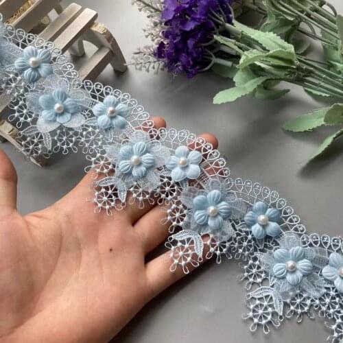 10X Grape Flowers Soluble Blue Pearl Lace Trim Ribbon Embroidered Knitting Wedding Dress Handmade Patchwork Sewing Supplies