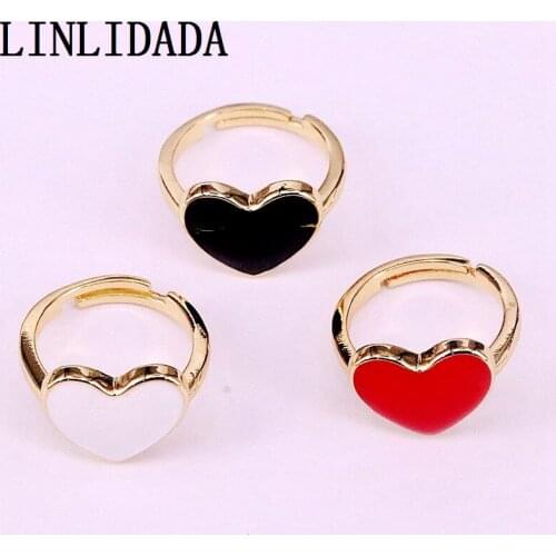 12Pcs Trendy Copper Heart Shape Enamel Ring for Women wedding jewelry gift