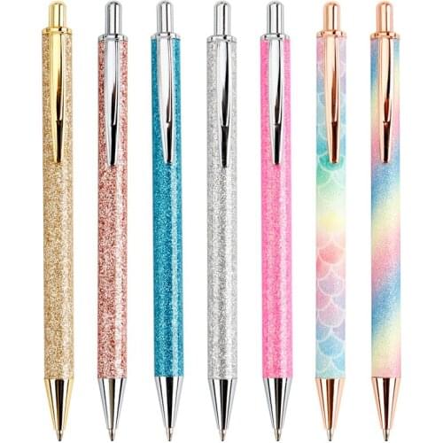 24PCS Press Jump Pen Onion Powder Leather Pen Girl Student Stationery Creative Metal Ballpoint Pen Stationery