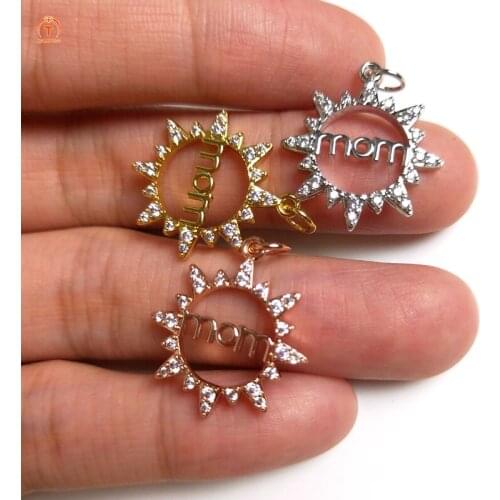 5pcs Shiny Sun Cubic Zircon Sunshiny MOM Word Pendant Gold Silver Brass Sun Pendant Necklaces For Mom Day Jewelry Gift Finding Y