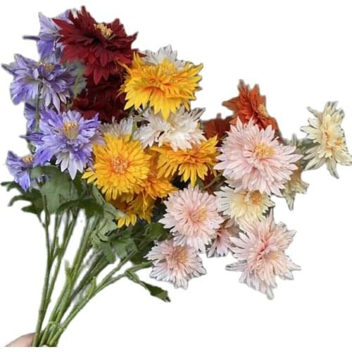 5Pcs Fake Long Stem Phlogacanthus Curviflorus (5 Stem/Piece) 20.87" Length Simulation Flame Chrysanthemum for Wedding Flowers