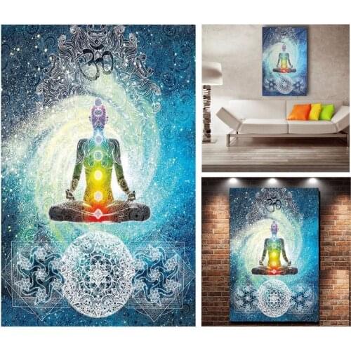 7 Chakra 150*200CM Buddha Ethnic Wall Hanging Tapestry Indian Blue Tone Bedspread Bedding