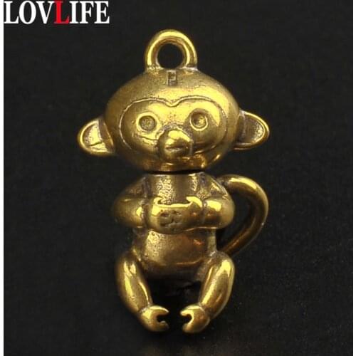 Retro Brass Rotating Head Monkey Keychains Pendants Copper 12 Zodiac Animal Key Chains Car Key Ring Holders Fashion Jewelry Gift