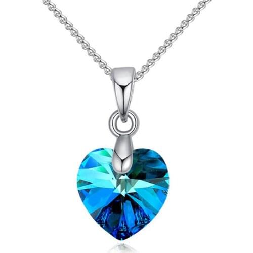 Mini Heart Necklaces Pendant Crystals From Austria For Women Girls Gift Silver Color Chain Kids Christmas Jewelry Decorations