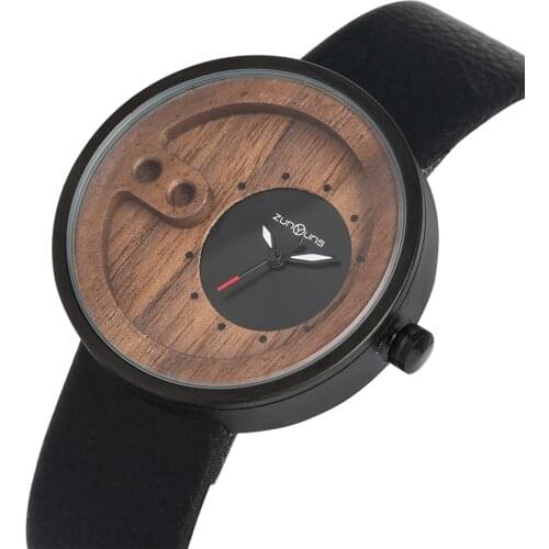 Creative Wooden Dial Design Quartz Mens Watches Genuine Leather Wristwatch Steel Watch Case Male Clock Gifts