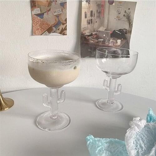 Cutelife Ins Cactus Goblet Transparent Glass Cup Home Decor Milk Tea Cocktail Wine Glass Kitchen Dessert Wedding Drinking Glass