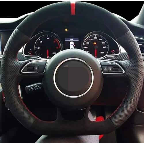 DIY Black Suede Genuine Leather Non-slip Car Steering Wheel Cover For Audi A5 A7 RS7 S7 SQ5 S6 s5 RS5 S4 RS4 S3 2012-2018