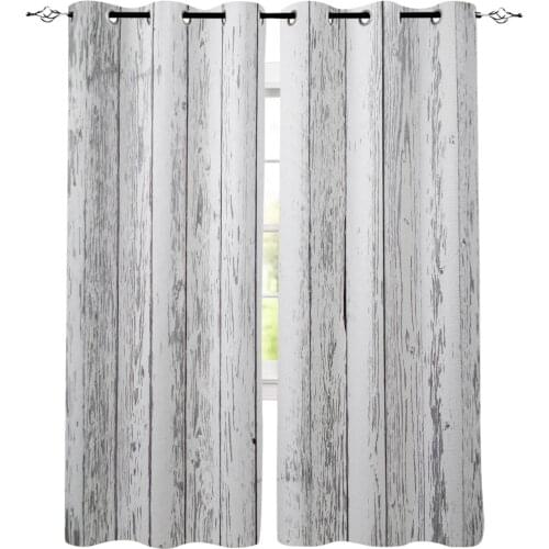 Plank Wood Silver Floor Wooden Vintage Style Window Curtains LivingRoom Kitchen Curtains Left and Right Biparting Open