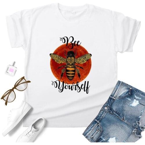 EDLPE Bee Flower Kawaii Print Graphic Cute Flower Tshirt Plus Size Style Casual Bohemia Tees Female Streetwear Unif Women Shirts