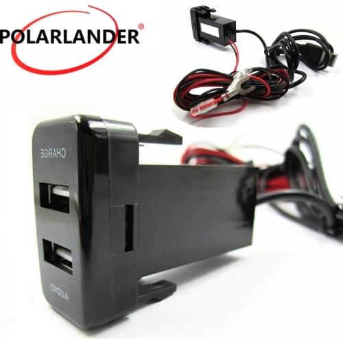 Hot For Mitsubishi Socket Dashboard 12V Dual USB Audio output Ports phone Car Charger 5V 2.1A USB Car Charger