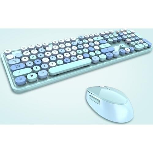 2.4G Wireless Keyboard Mouse Kit Set Girl Full Size 104 Keys Round Keycap Cute Pink Blue Green Red Black White For PC Laptop New