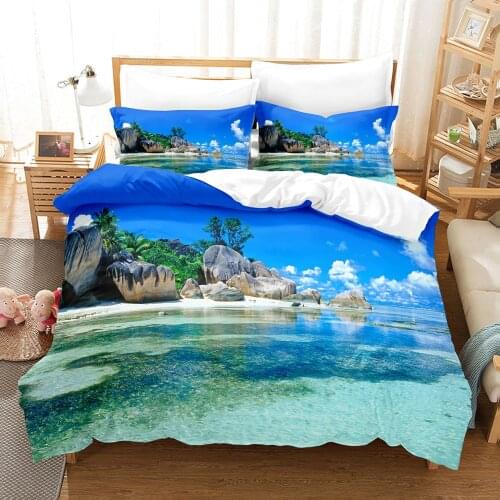 Seaside Scenery Bedding Set Single Twin Full Queen King Size Ship Coconut Tree Bed Set Childrens Kid Bedroom Duvetcover Sets 02