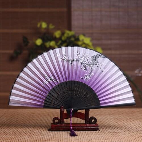 Summer Vintage Floral Print Bamboo Folding Hand Held Silk Flower Fan Chinese Dance Party Pocket Gifts Wedding Colorful