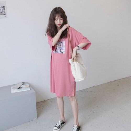 Summer New Maternity Cartoon Long T-Shirt Half Sleeve Cotton Dresses Pregnancy Loose Fashion Pregnant Women Lovely Dress Clothes