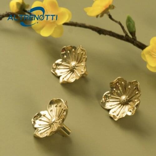 Furniture Cabinet Handle Brass Gold Chinese Style Vintage Flower Wardrobe Kitchen Door Pull Cupboard Drawer Closet Knob Hardware