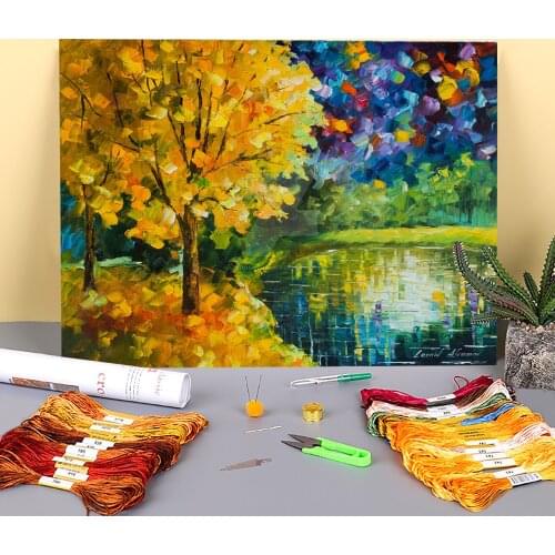 Green Memories Pre-Printed 11CT Cross-Stitch DIY Embroidery Kit DMC Threads Handmade Handicraft Craft Painting Gift Decor