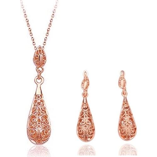 Ociki Rose Gold Color Vintage Earring and Necklace Jewelry Set Hollow Party Chokers for Women Girls Gift Drop Shipping Wholesale