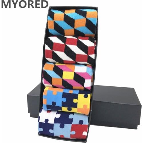 MYORED 2018 NEW 5 pair/lot men socks funny style colorful lot socks for man business casual dress mens wedding gift socks