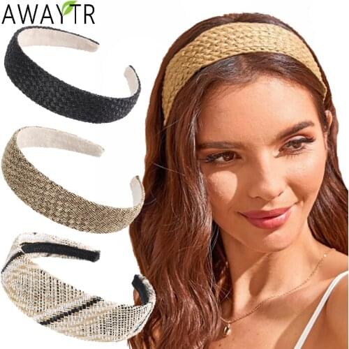 AWAYTR Bohemian Stripe Hairband Weaving Solid Knotted Headband for Women Cross Handmade Hair Hoop Hair Band Hair Accessories