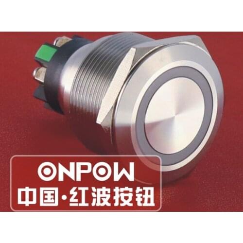 ONPOW 25mm 12V Green Stainless steel 1NO1NC Ring illuminated Momentary Metal push button switch (GQ25-L-11E/G/12V/S) CE, RoHS