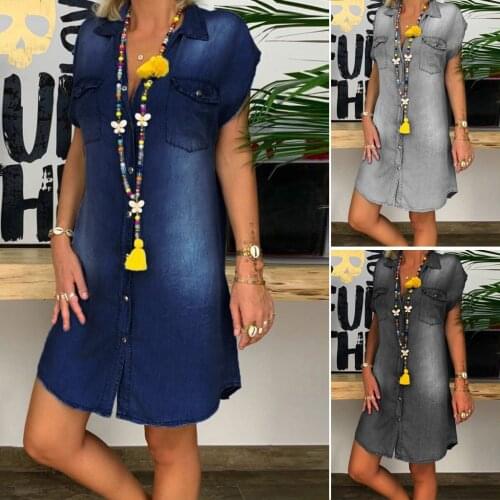 SAGACE Button Denim dress Dresses for women 2020 elegant Womens Casual Turndown Neck Denim Party Dresses Sleeveless Swing Dress
