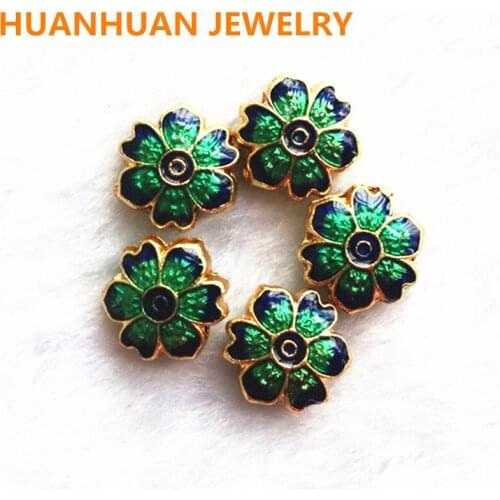 17mm charms flower free shipping carved enamel cloisonne accessories spacer beads high quality gifts jewelry findings 5pcs B2508