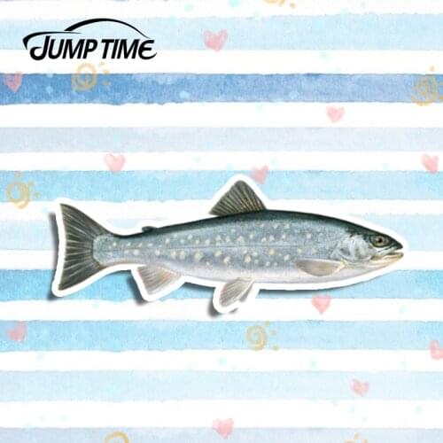 Jump Time 13cm x 5.2cm Fish 3D Car Sticker Salmon Vinyl Stickers Fishing Decal Laptop Travel Luggage Waterproof Car Accessories