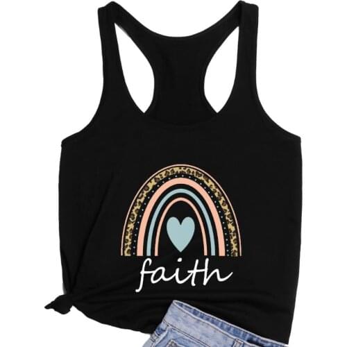 Rainbow heart Faith Loose Racerback Vest Christian Inspirational Rainbow Tanks Womens Running Gym Tank top drop shipping
