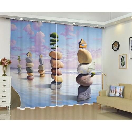Kitchen Curtain Luxury Blackout 3D Window Curtains Living Room Bedroom Drapes Cortinas Rideaux Customized Small stone pillowcase
