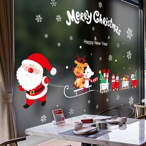 [SHIJUEHEZI] Father Christmas Glass Stickers DIY Train Wall Decals for Living Room Store Holiday Window Festival Decoration