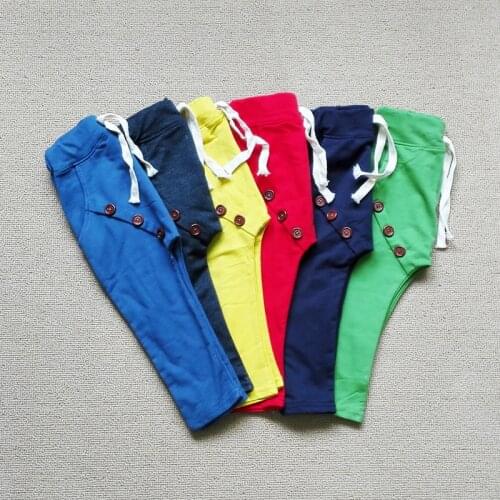 2020 Hot sale Unisex size90~130 children pants for baby boys trousers girls harem pants candy solid colors buttons