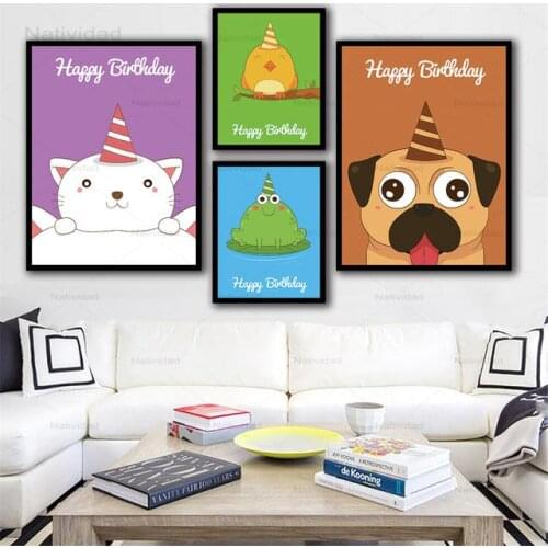 Nordic Lovely Cartoon Animals Creative Pictures Art Baby Kids Canvas Paintings Modern Living Room Wall Decor Posters Printing