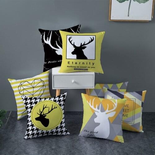 Nordic Yellow Throw Pillow Case Deer Diamond Wave Geometry Cushion Covers for Home Sofa Chair Decorative Pillowcases