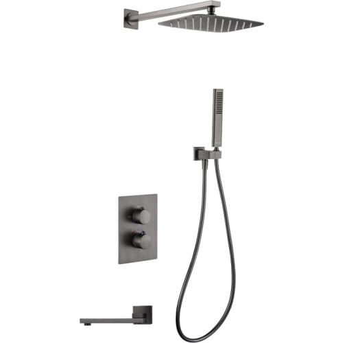 Gunmetal 3 Ways Bathroom wall shower kit Gun grey bath tap wall type concealed constant shower set embedded thermostatic shower