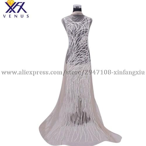 XFXvenus New pretty Long patches rhinestones applique for wedding dress crystal sequin beads patches handmade applique 1pc