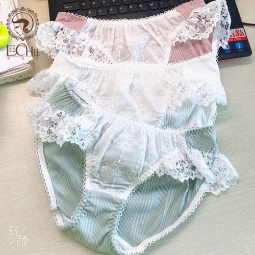 Japanese Panties Women New Threaded Cotton Panties Girl Cute Lolita Briefs Lace Underwear Low Waists Lingerie Culotte Douce Soft