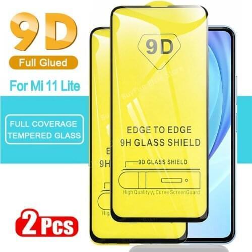 2pcs 9D Full Glued Tempered Glass For Xiaomi Mi 11 Lite Glass 5G Protective Screen Protector For Mi 11i 10T Pro MI10T MI11 Light