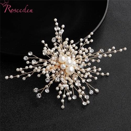 Wedding Women Hair Combs Hair Accessories Tiara Pearl Rhinestone Gold Bridal Hair Ornaments Flower Head Jewelry Headpiece RE3553