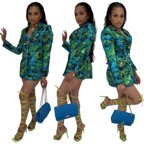 Echoine Woman Fashion Printed Blazers Autumn winter Long Sleeve Single-breasted Mid-length Suit Jacket Streetwear coat clothes