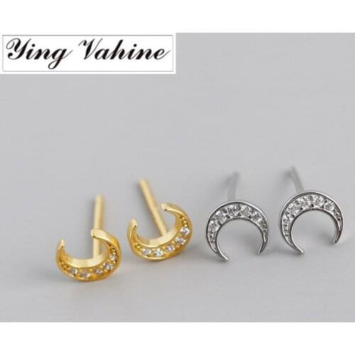 Ying Vahine 100% 925 Sterling Silver Moon Stud Earrings for Women