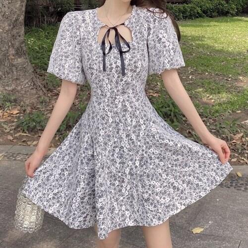 2021 Summer New Korean Fashion Elegant V-Neck Sexy Mini Waist Slim A-Line Lace Floral One Piece WomenS Clothing Princess Dress