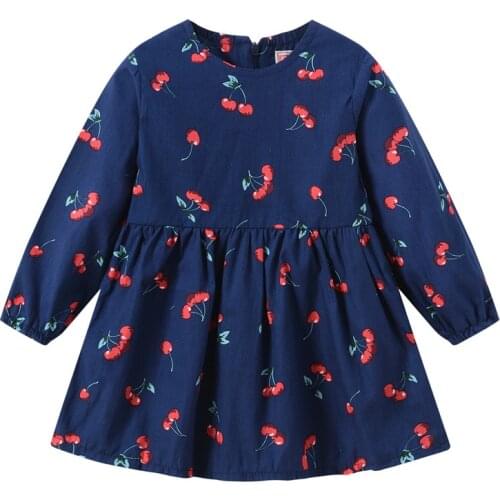 ZWF1214 Girls Long Sleeve Flowers Dress Autumn New Embroidered Cotton Kids Dress Dress Flower Round Neck Dress