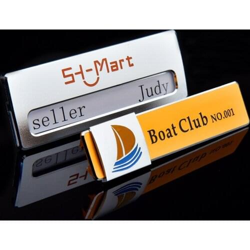 10pcs custom engrave name badge holder identity office aluminium reusable name tag with magnet