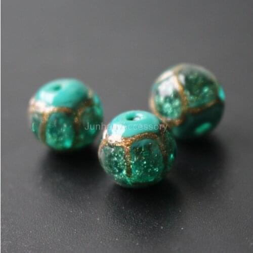 10pcs/lot 12mm Handmade Lampwork Glass beads with gold line Colorful Green color