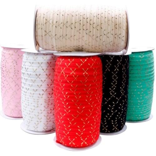 100yards/lot Gold Foil Arrow Print Fold Over Elastic 5/8" FOE Elastic Ribbon for DIY Hair Supplies Hair Accessories
