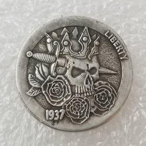 1937 American Wanderers Silver Plated Coin US Skull Buffalo Morgan Coin Commemorative Collectible Coin Challenge Coin Gift