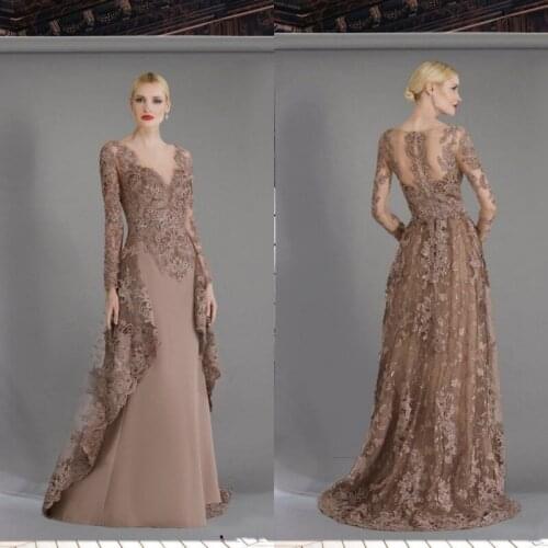 2020 Overskirts Mother Of The Bride Dresses With Long Sleeve Lace Mother Of The Groom Gowns Plus Size