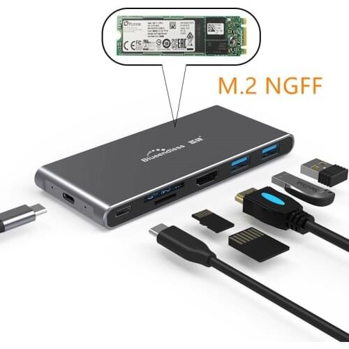 Multi USB HUb HDMI 4K VGA Adapter to Splitter 3 Port USB HUB with SSD Enclosure USB-C Type C for MacBook Laptop docking station