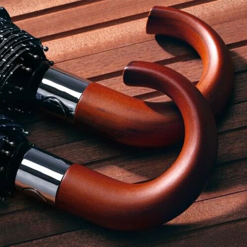 Leodauknow Fully Automatic Three-fold Business Stripes Curved Handle Umbrella Windproof and Rainproof Mens Umbrella